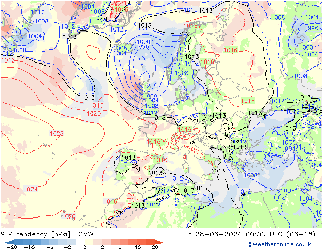 Tendenza di Pressione ECMWF ven 28.06.2024 00 UTC