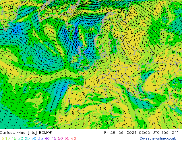 风 10 米 ECMWF 星期五 28.06.2024 06 UTC