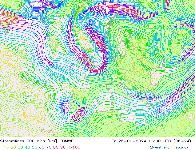 风 300 hPa ECMWF 星期五 28.06.2024 06 UTC