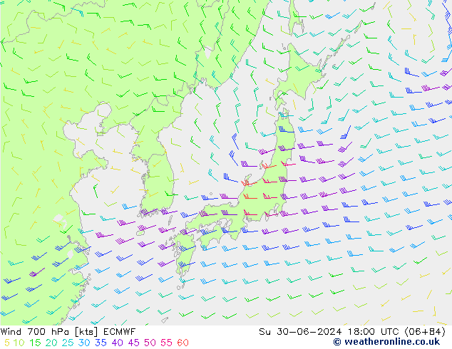 Wind 700 hPa ECMWF zo 30.06.2024 18 UTC
