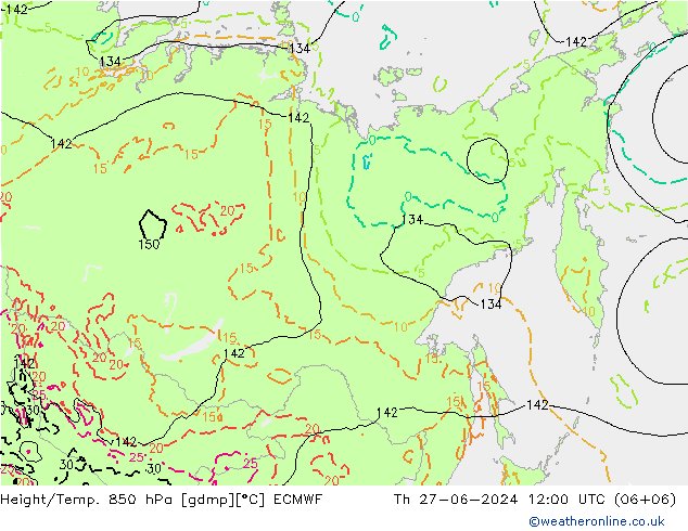 Z500/Rain (+SLP)/Z850 ECMWF Th 27.06.2024 12 UTC
