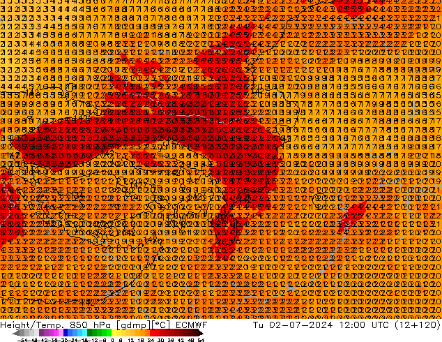 Z500/Rain (+SLP)/Z850 ECMWF 星期二 02.07.2024 12 UTC