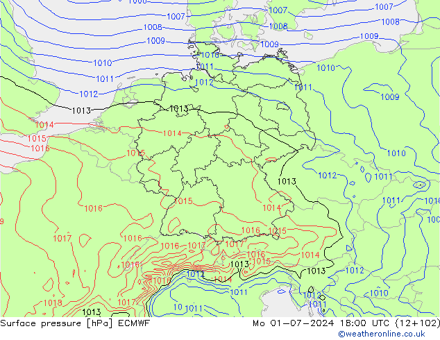 Luchtdruk (Grond) ECMWF ma 01.07.2024 18 UTC