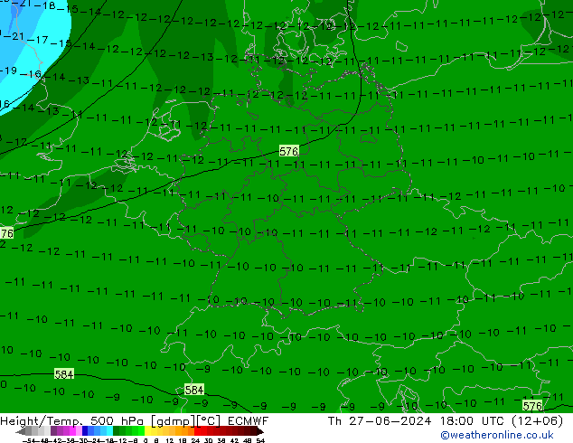 Z500/Rain (+SLP)/Z850 ECMWF 星期四 27.06.2024 18 UTC