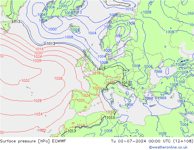 地面气压 ECMWF 星期二 02.07.2024 00 UTC