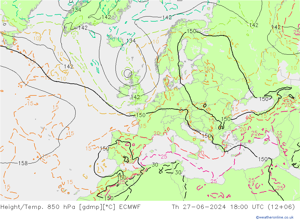 Height/Temp. 850 hPa ECMWF 星期四 27.06.2024 18 UTC