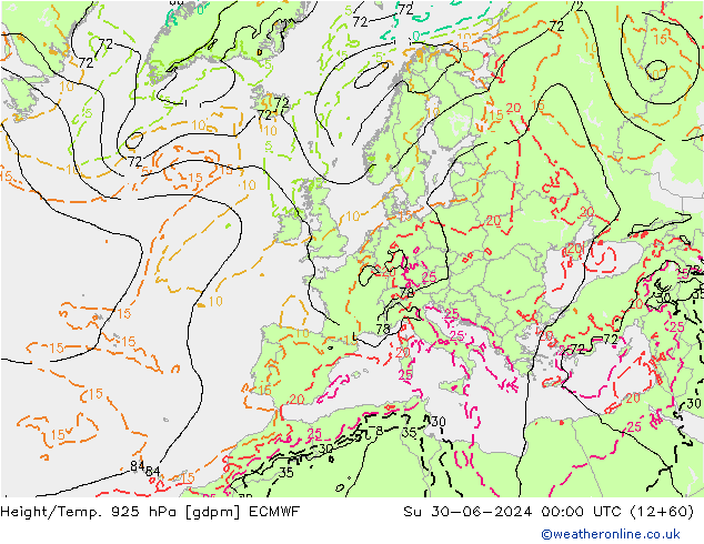 Height/Temp. 925 hPa ECMWF 星期日 30.06.2024 00 UTC