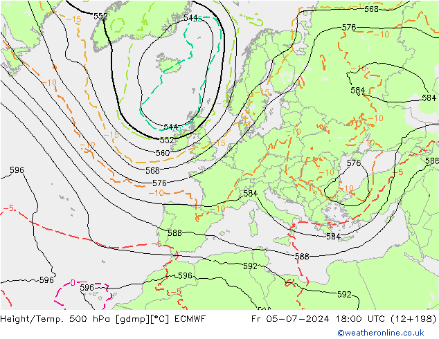 Z500/Rain (+SLP)/Z850 ECMWF 星期五 05.07.2024 18 UTC
