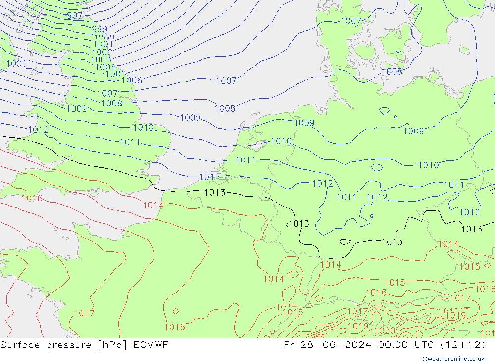 Luchtdruk (Grond) ECMWF vr 28.06.2024 00 UTC