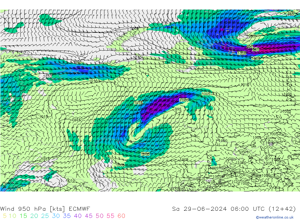 Wind 950 hPa ECMWF za 29.06.2024 06 UTC
