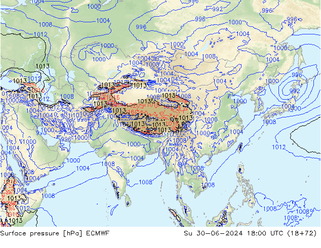 Luchtdruk (Grond) ECMWF zo 30.06.2024 18 UTC