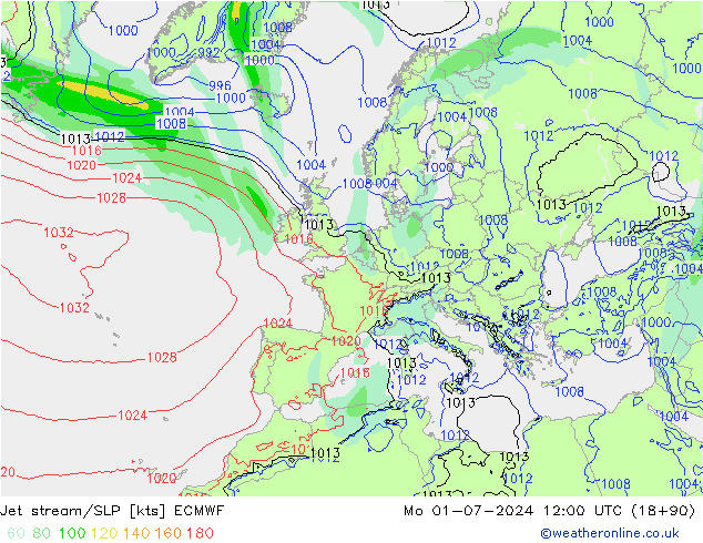 高速氣流/地面气压 ECMWF 星期一 01.07.2024 12 UTC