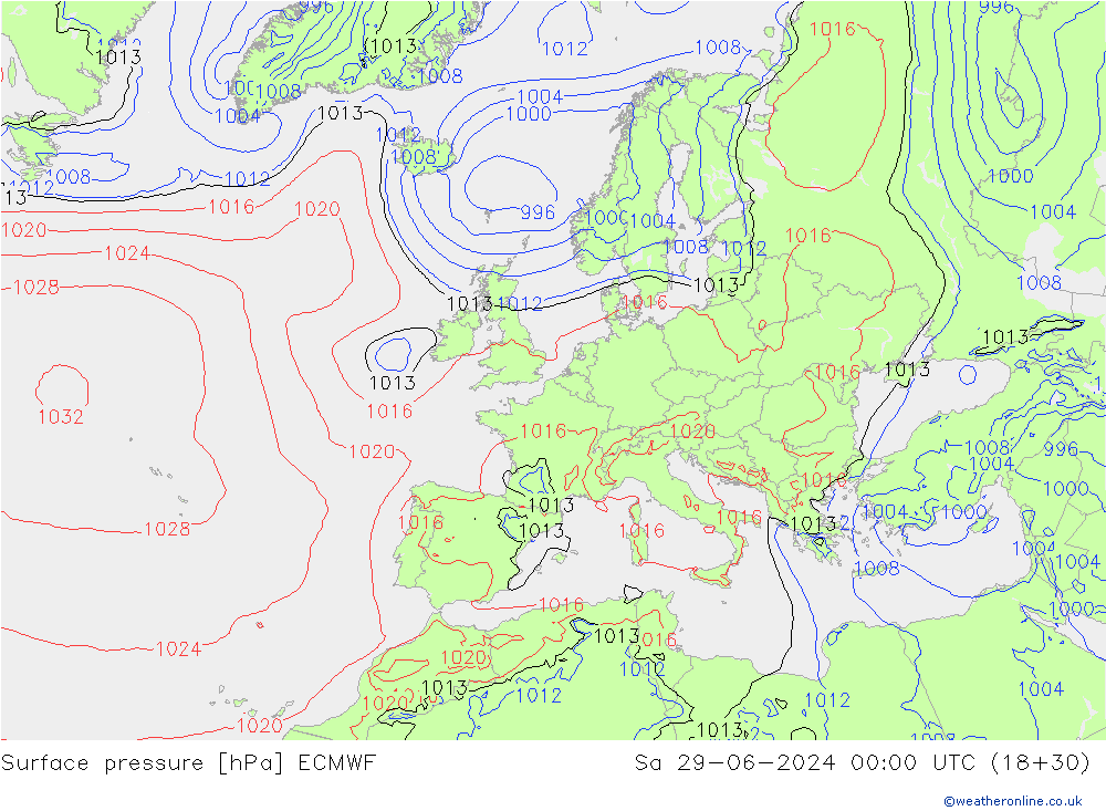 Luchtdruk (Grond) ECMWF za 29.06.2024 00 UTC