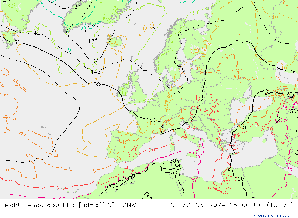 Z500/Rain (+SLP)/Z850 ECMWF 星期日 30.06.2024 18 UTC