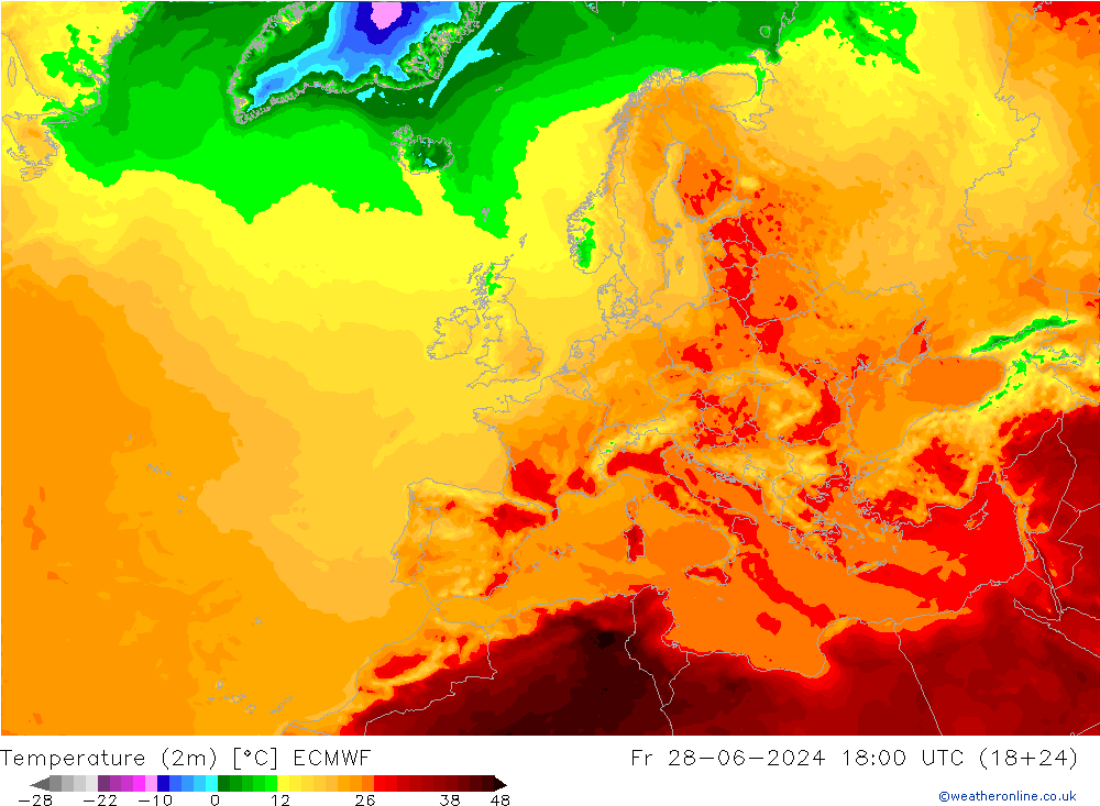 Temperatura (2m) ECMWF Sex 28.06.2024 18 UTC