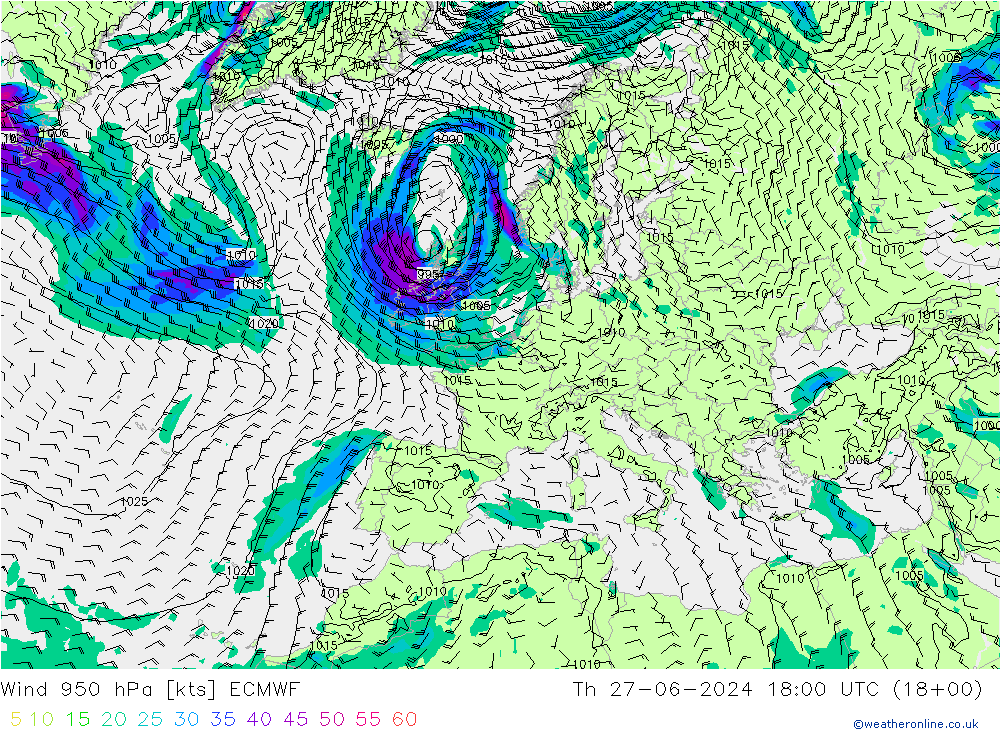 Wind 950 hPa ECMWF do 27.06.2024 18 UTC