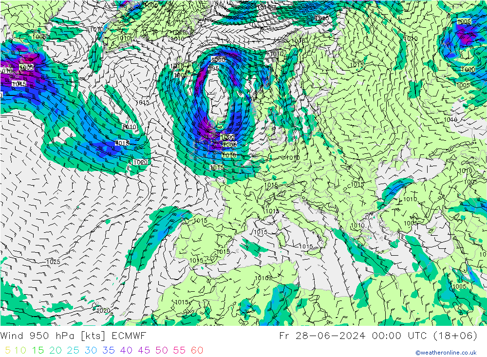 风 950 hPa ECMWF 星期五 28.06.2024 00 UTC