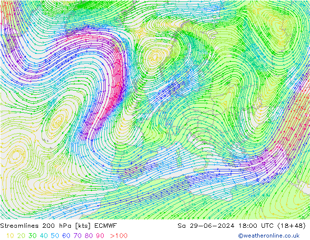 风 200 hPa ECMWF 星期六 29.06.2024 18 UTC