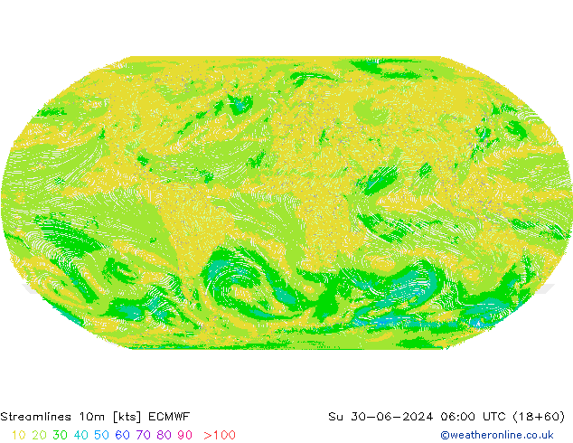 Stroomlijn 10m ECMWF zo 30.06.2024 06 UTC