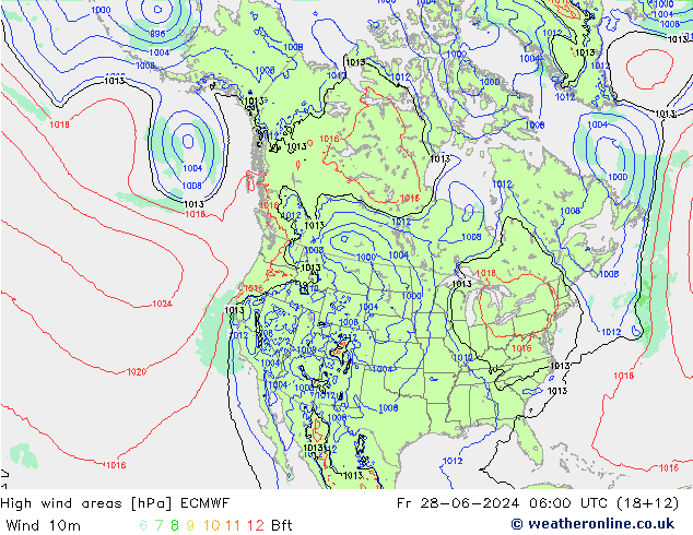 High wind areas ECMWF 星期五 28.06.2024 06 UTC