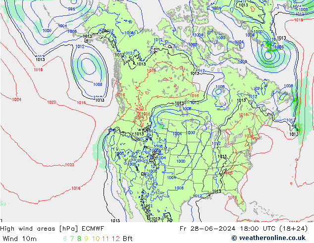 High wind areas ECMWF ven 28.06.2024 18 UTC