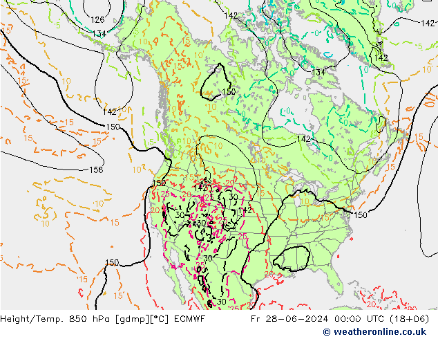 Height/Temp. 850 hPa ECMWF 星期五 28.06.2024 00 UTC