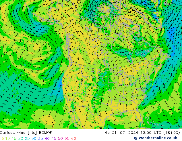 风 10 米 ECMWF 星期一 01.07.2024 12 UTC