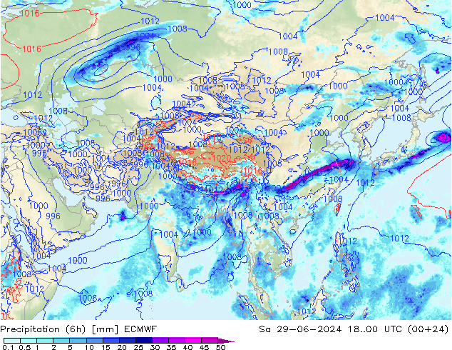 Z500/Regen(+SLP)/Z850 ECMWF za 29.06.2024 00 UTC