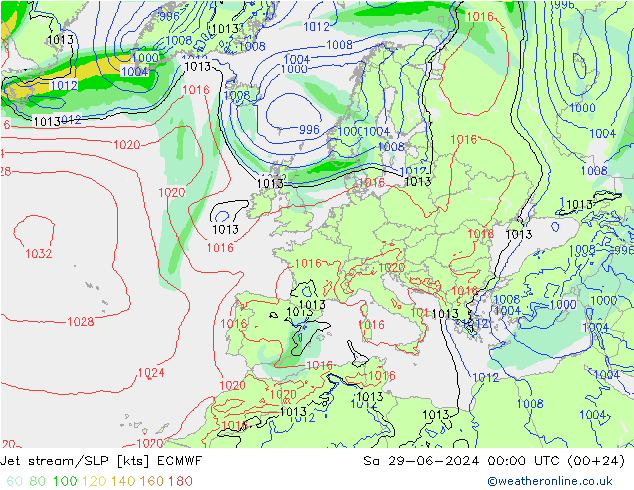 高速氣流/地面气压 ECMWF 星期六 29.06.2024 00 UTC