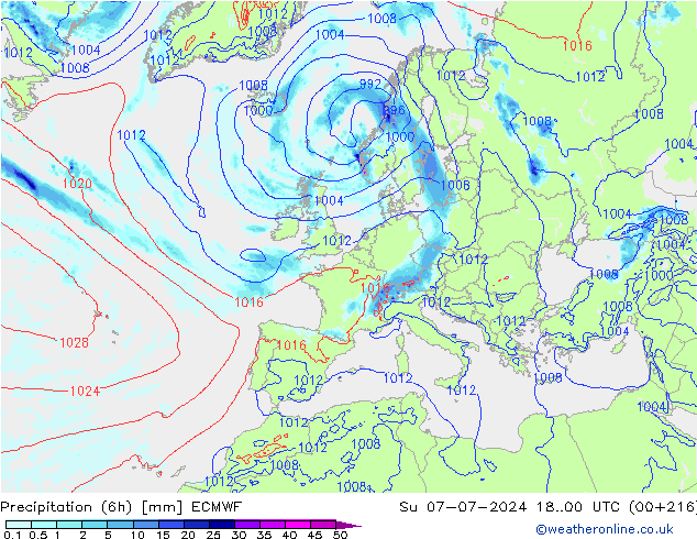 Z500/Rain (+SLP)/Z850 ECMWF dim 07.07.2024 00 UTC