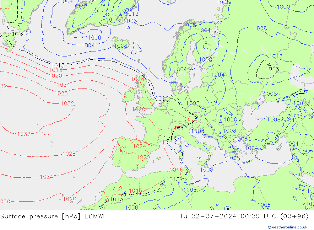 Luchtdruk (Grond) ECMWF di 02.07.2024 00 UTC