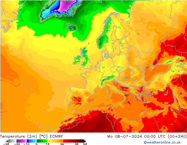 温度图 ECMWF 星期一 08.07.2024 00 UTC