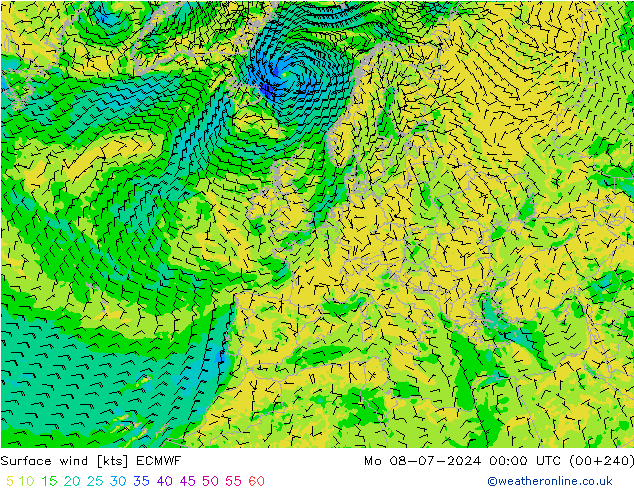 风 10 米 ECMWF 星期一 08.07.2024 00 UTC