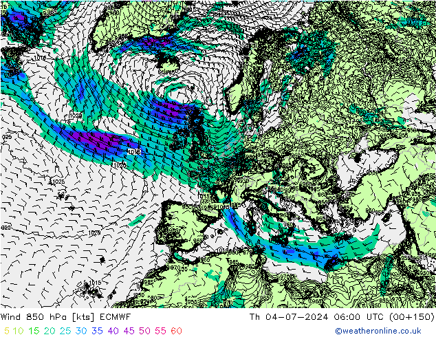 Wind 850 hPa ECMWF do 04.07.2024 06 UTC