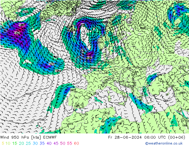 Wind 950 hPa ECMWF Fr 28.06.2024 06 UTC