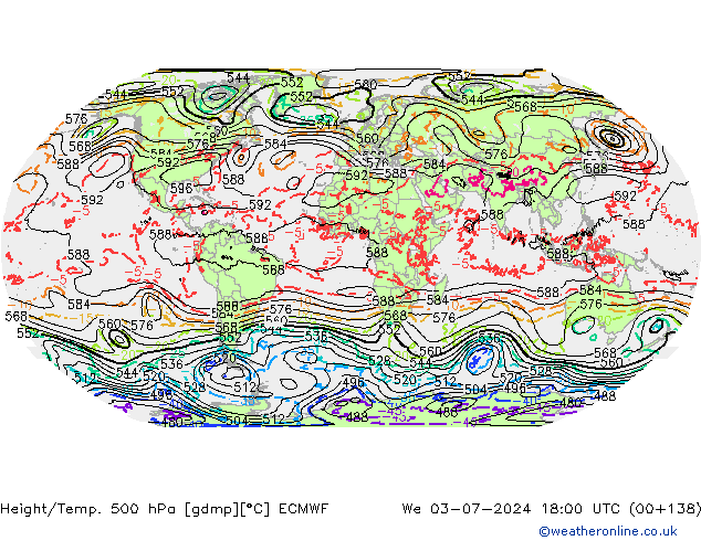 Z500/Rain (+SLP)/Z850 ECMWF We 03.07.2024 18 UTC