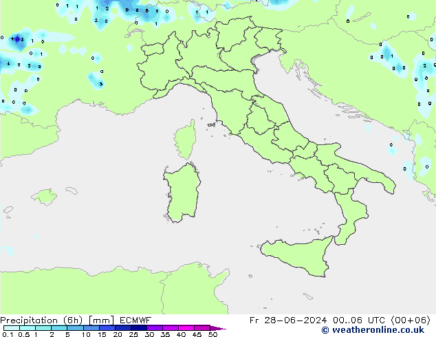 Totale neerslag (6h) ECMWF vr 28.06.2024 06 UTC