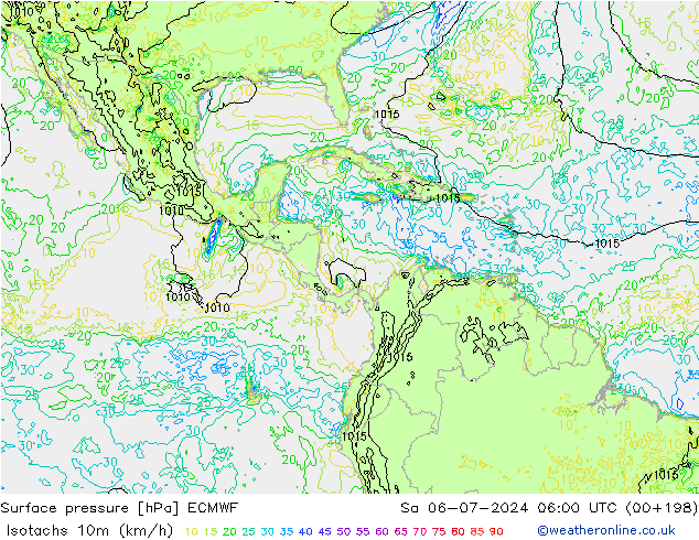 Isotachen (km/h) ECMWF za 06.07.2024 06 UTC