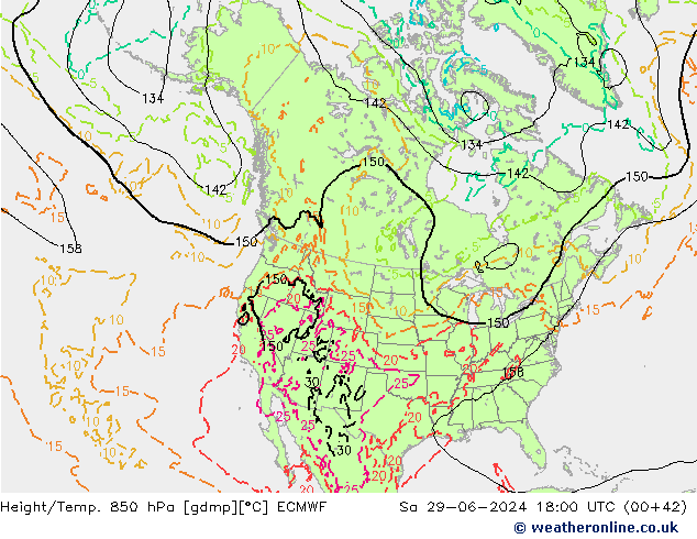Hoogte/Temp. 850 hPa ECMWF za 29.06.2024 18 UTC