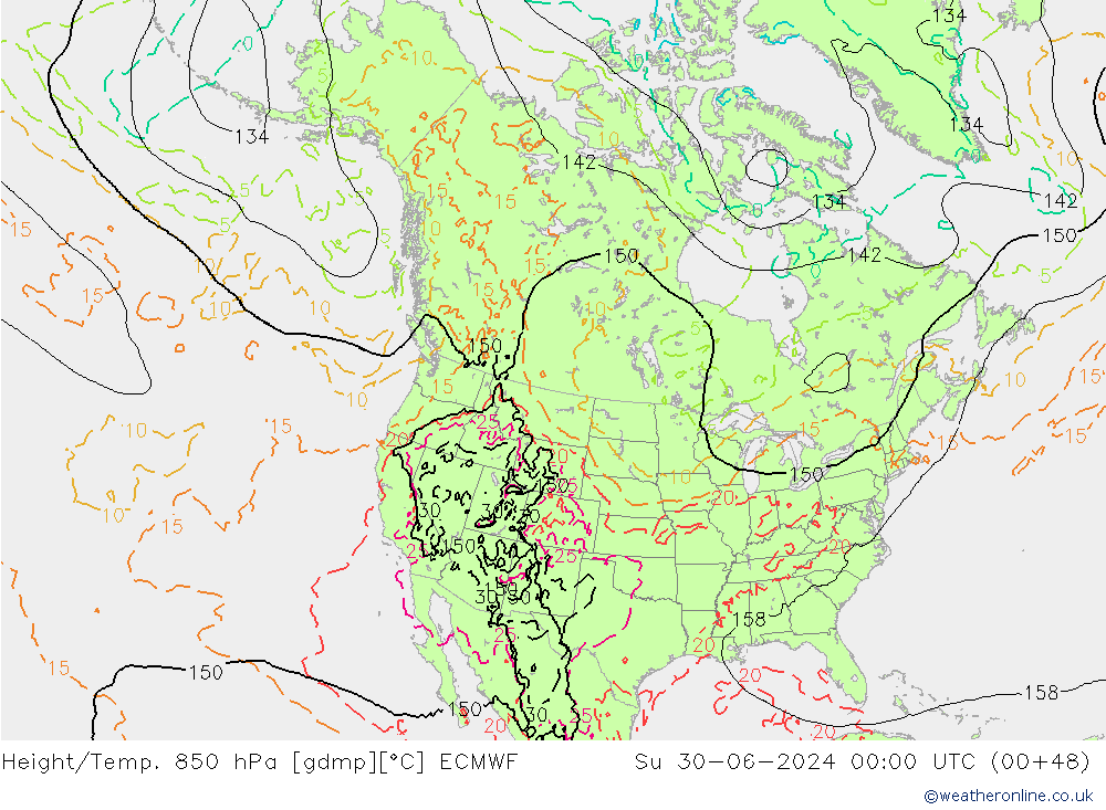 Z500/Rain (+SLP)/Z850 ECMWF 星期日 30.06.2024 00 UTC