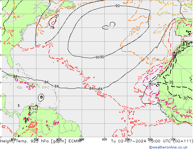 Height/Temp. 925 hPa ECMWF Út 02.07.2024 15 UTC