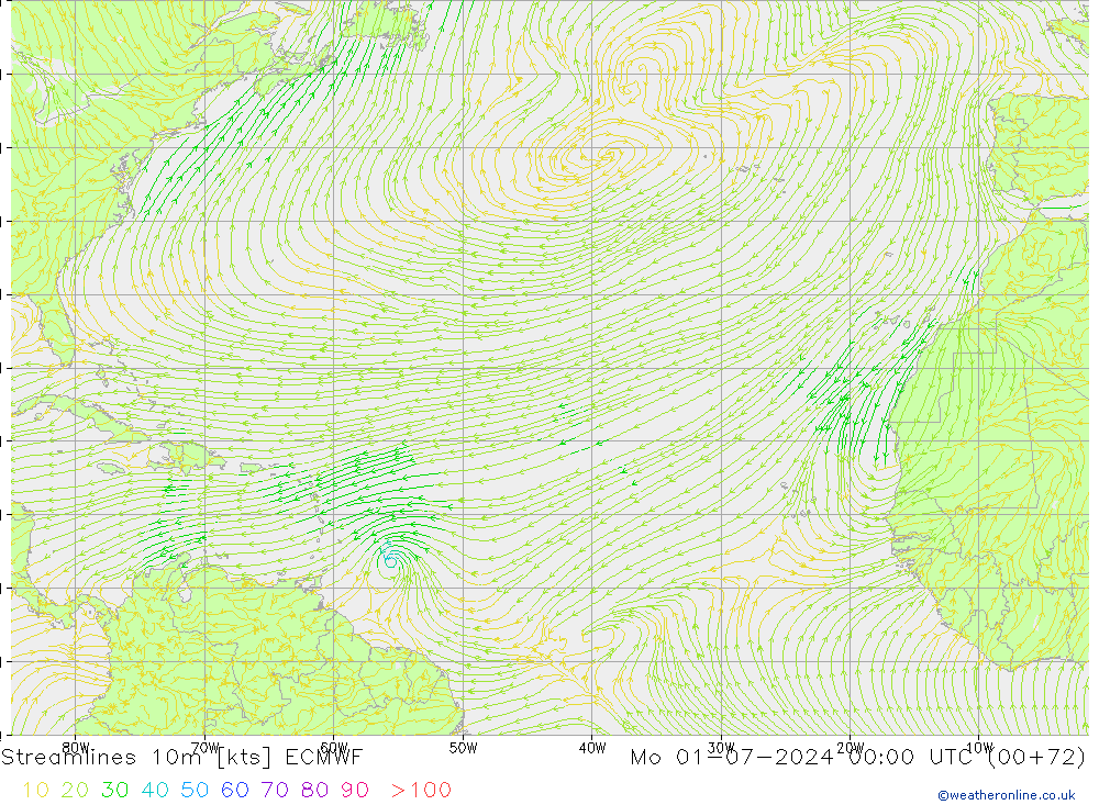 Stroomlijn 10m ECMWF ma 01.07.2024 00 UTC