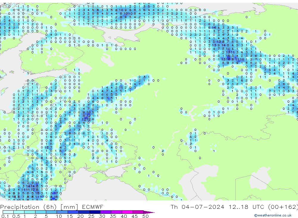 Totale neerslag (6h) ECMWF do 04.07.2024 18 UTC