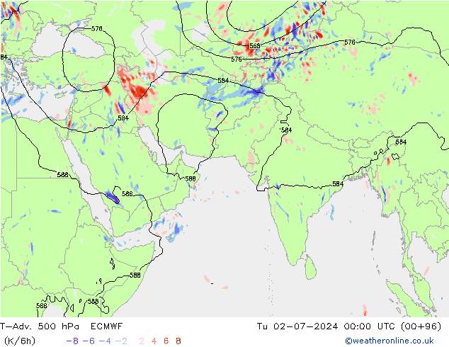 T-Adv. 500 hPa ECMWF 星期二 02.07.2024 00 UTC