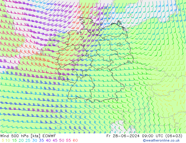 风 500 hPa ECMWF 星期五 28.06.2024 09 UTC