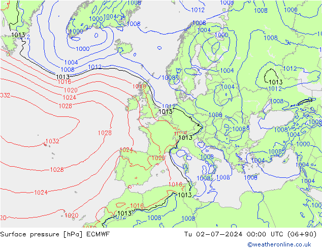 Surface pressure ECMWF Tu 02.07.2024 00 UTC