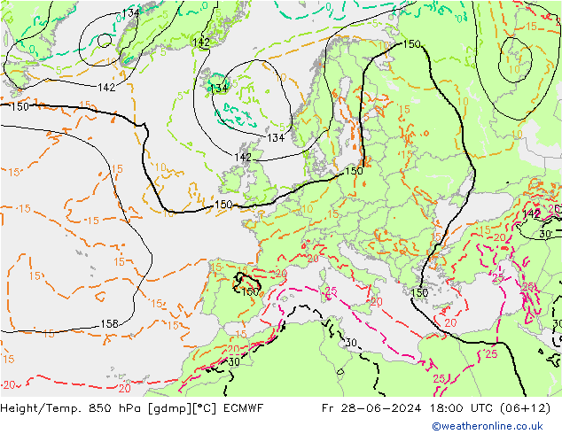 Z500/Rain (+SLP)/Z850 ECMWF 星期五 28.06.2024 18 UTC