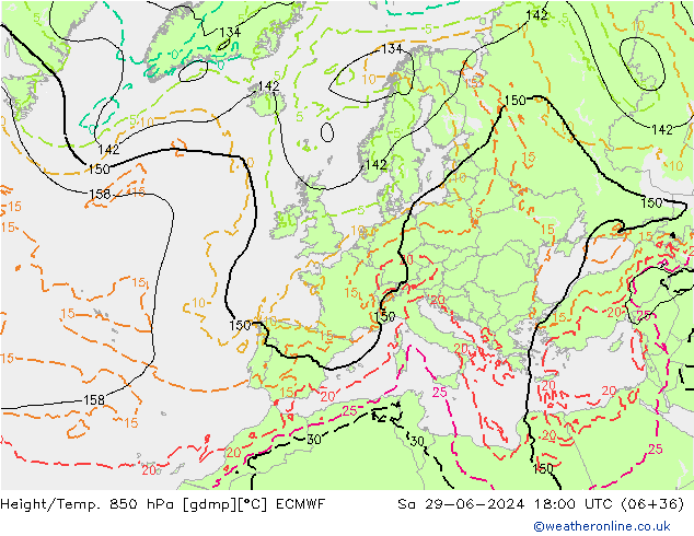 Z500/Regen(+SLP)/Z850 ECMWF za 29.06.2024 18 UTC