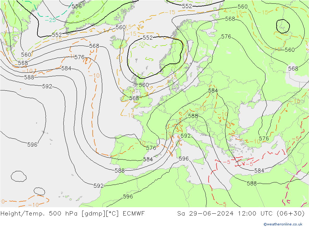 Yükseklik/Sıc. 500 hPa ECMWF Cts 29.06.2024 12 UTC