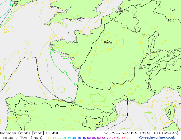 Isotachen (mph) ECMWF za 29.06.2024 18 UTC